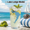 Glass of lime and mint beverage with Lake Waco map and compass design.