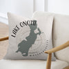 Lake Onota Massachusetts pillow with compass rose graphic and lake silhouette.