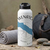 White water bottle with Wenatchee compass design and blue river graphic.