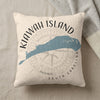 Kiawah Island, South Carolina map and compass design on a cream pillow.