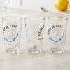Three clear glasses featuring "Apache Lake Arizona" and a compass with a blue lake outline.