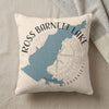 Pillow with blue Ross Barnett Lake outline and compass rose graphic.