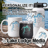 Mug, wine tumbler, water bottle, and coaster with Pomme de Terre Lake map design.