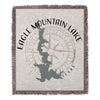 Woven blanket with Eagle Mountain Lake map and compass graphic, Texas.