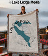 Throw blanket featuring Lake Merced, California map design and compass rose.