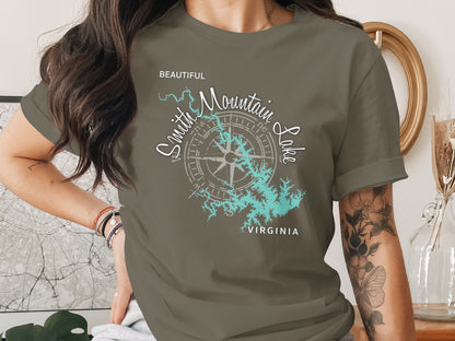 T-shirt with "Smith Mountain Lake Virginia" and compass rose graphic.