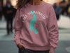Pink sweatshirt with Lake Sammamish map and compass design.