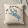 Cushion with blue Lake Winnipesaukee map and "New Hampshire" text.