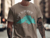 Brown t-shirt with a turquoise Lake Superior map and compass graphic.