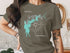 Olive green t-shirt with New Hogan Lake map and compass graphic.