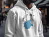 White hoodie featuring a blue map graphic and "Timothy Lake Oregon" text.