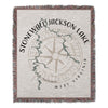 Woven blanket with Stonewall Jackson Lake map and compass design, West Virginia.