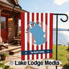 Garden flag with red and white stripes, Lake George map, and "The Smith Family".