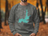 Grey sweatshirt with teal map of Hayden Lake, Idaho and compass design.