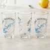 Three clear glasses display "Lake Wedowee Alabama" with a blue map and compass design.