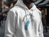 White hoodie with Saratoga Lake map and compass design.