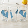 Three clear glasses featuring a blue Lake Almanor map and compass design.