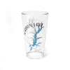 Clear glass pint glass with Jordan Lake map and compass design.