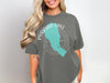 Gray t-shirt with Pyramid Lake Nevada map graphic and compass design.