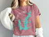Rose t-shirt with turquoise Lake Lavon shape and compass design.
