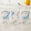 Three clear glasses with blue Possum Kingdom Lake map and compass design.