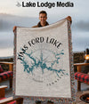 Tims Ford Lake Tennessee map design blanket held by a man.