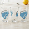 Three clear glasses with maps and "Indian Lake Ohio" text designs.