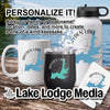 White mug, black tumbler, and white water bottle featuring Hayden Lake graphics.