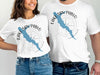 White t-shirts with "Lake San Pablo California" text and blue lake outline graphic.