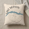 Pillow with Lake Merwin map and Washington text, featuring a compass rose design.