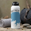 White water bottle with black lid, text "HEFNER" and blue map outline.