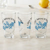 Three clear glasses with black text and blue map graphics of Lake Minnetonka, Minnesota.
