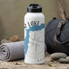 White water bottle with map of "Silver Lake Washington" design and compass rose.