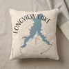 Longview Lake Missouri map with compass rose on cream textured pillow.