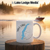 White mug with Yale Lake, Washington map and compass design.