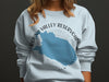 Light blue sweatshirt with Round Valley Reservoir map and New Jersey text.