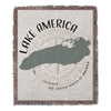 Map of the Great Lakes on a blanket with "Lake America The United States of America" text.