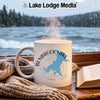 Mug with Benbrook Lake, Texas graphic and compass rose.