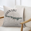 Pillow with "Atsion Lake New Jersey" text and lake outline on compass graphic.