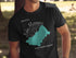 Black t-shirt with teal Lake Mascuppic, New Hampshire map and compass graphic.