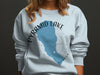 Light blue sweatshirt with Pyramid Lake Nevada map and compass graphic.