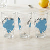 Three clear glasses featuring a blue map of Lake Moultrie, South Carolina.