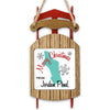 Sled ornament with "Merry Christmas FROM Jordan Pond" text and a turquoise map shape.