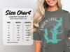 Comfort Colors 1717 heavyweight adult tee size chart with width and length measurements.