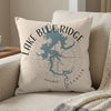 Pillow with blue Lake Blue Ridge Georgia map design and compass rose graphic.