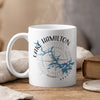 White mug with "Lake Hamilton Arkansas" text, blue lake outline, and compass rose.