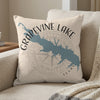 Pillow with a blue map outline of Grapevine Lake, Texas.
