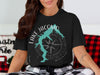 Black t-shirt with Lake Jacomo, Missouri map and compass design.