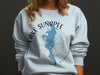 Light blue sweatshirt with Lake Sunapee, New Hampshire graphic and compass rose.