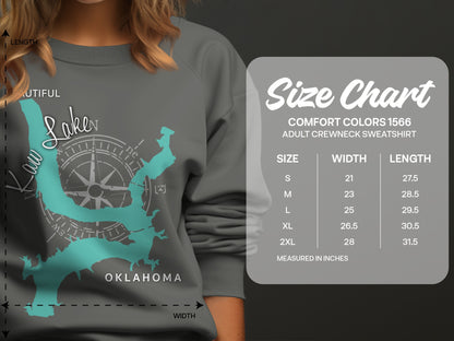 Comfort Colors size chart for adult crewneck sweatshirts with measurements.